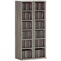 HOMCOM Set of 2 CD Media Display Shelf Unit Tower Rack with Adjustable Shelves, Distressed Grey(m-10)