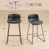 HOMCOM Modern Bar Stools Set of 2, PU Leather Barstools, Counter Height Kitchen Chairs for Breakfast Bars, Dining Room, Black(m-3)