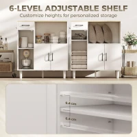 HOMCOM Dressoir Keukenkast met Lade, 2 Kasten, Open Vak, Geribbelde Acrylglasdeur 80 x 34 x 91 cm Wit+Eiken(m-6)
