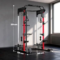 SPORTNOW Máquina de Musculação com Sistema de Roldanas Ajustável Barra de Elevações e Estação de Fundos 168x128x215 cm Preto(m-4)