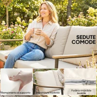 Outsunny Divano da Esterno a 3 Posti  in Rattan con Braccioli Effetto Legno e Schienale, per Veranda, Cortile, Cachi(m-6)