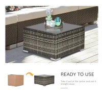 Outsunny Square PE Wicker Rattan Table with Glass Top - Dark Grey(m-6)