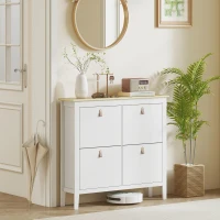 HOMCOM Sapateira para Entrada com 4 Gavetas Prateleiras Ajustáveis e Puxadores em PU para 20 Pares de Sapatos 105x24x95,5 cm Branco(m-8)