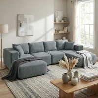 HOMCOM Sofá Seccional em Forma de U Sofá Modular com 2 Otomanos 2 Almofadas Braços Largos Sem Montagem Cinzento(m-9)