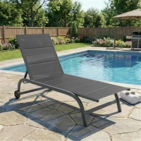 Outsunny Sonnenliege Atmungsaktive Gartenliege mit 6-fach Verstellbar Rückenlehne Rädern Aluminiumrahmen Dunkelgrau(m-2)