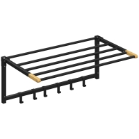 HOMCOM Toalheiro de Parede Dobrável com 5 Barras e 6 Ganchos Suporte para Toalhas para Casa de Banho Dobrável e Compacto 60x32,5x20 cm Preto