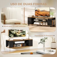 HOMCOM Móvel para TV com Rodas Armário para TV Flutuante com 2 Portas e 2 Prateleiras 120x40x38,5 cm Preto e Nogueira(m-5)