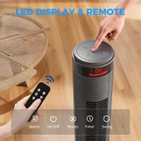 HOMCOM Oscillating Tower Fan Remote Control 3 Speed Modes Cooling Machine, Grey(m-6)