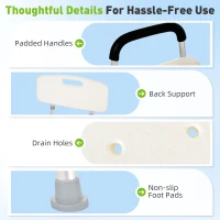 HOMCOM Shower Chair with Arms and Back, Height Adjustable Bath Bench, Non-Slip Shower Stool for Inside Tub, Aluminum Bathroom Bench for Elderly, Senior, Disabled, Handicap, White(m-5)