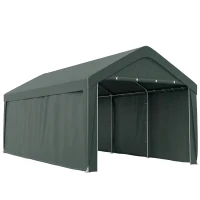 Outsunny Abrigo de Exterior 590x300x280 cm Garagem de Exterior para Carros Anti UV com Paredes Laterais Desmontáveis e 2 Portas Cinza Escuro(m-1)