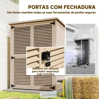 Outsunny Armário de Jardim de Madeira 0,83 m² 127x65x168 cm com 2 Portas de Persiana 2 Prateleiras 2 Alças e Telhado Impermeável Natural(m-7)