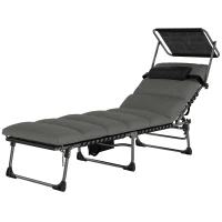 Outsunny Bain de Soleil 5 Positions Inclinables, avec Canopy Coussin Appuie-tête Poche Latérale, 190x57x30cm, Gris Foncé(m-1)