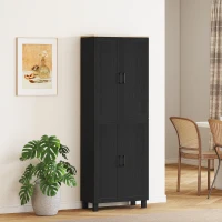 HOMCOM Armoire de cuisine hauteur 170 cm buffet haut avec 4 portes et étagères ajustable, design moderne, noir(m-10)