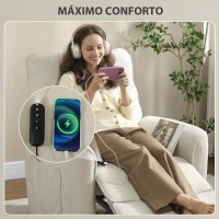 HOMCOM Poltrona Relax com Aquecimento Lombar e Massagem por Vibração Poltrona Reclinável com Função de Memória 88x93x102 cm Creme(m-9)
