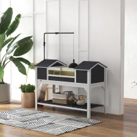 PawHut Maison tortue terrestre extérieure enclos tortue 2 niches support de lampe réglable bois massif 122 x 56,5 x 93 cm gris(m-10)