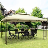 Outsunny Pérgola de Jardim 4x3 m com Telhado Duplo Estrutura de Aço Anti-UV para Exterior Terraço Pátio Branco Creme(m-8)