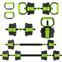 SPORTNOW Conjunto de Halteres Ajustáveis 4 em 1 20 kg Conjunto de Pesos Utilizado como Kettlebell Barra Halteres ou Suporte para Flexões Verde(m-1)