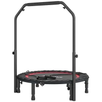SPORTNOW Trampolim de Fitness Ø102 cm Dobrável com Guiador Ajustável de 4 Níveis e Bandas para Treino de Pernas e Corpo Vermelho(m-11)