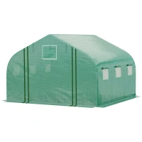Outsunny Serre Tunnel de Jardin Grande 3.5 x 3 x 2 m - 6 fenêtres et Porte zippée Enroulable - Acier galvanisé PE Haute densité Vert(m-11)
