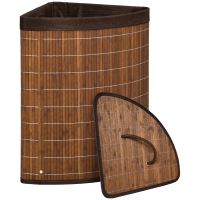 HOMCOM Panier à linge en bambou d'angle 55L avec couvercle et sac amovible 38 x 38 x 57 cm marron