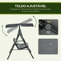 Outsunny Balanço de Jardim Exterior Baloiço de 3 Lugares com Toldo Ajustável e Estrutura de Aço 172x110x153 cm Cinzento e Branco(m-4)