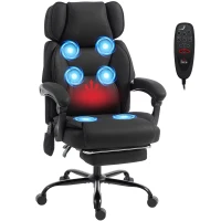 HOMCOM High Back Vibration Massage Office Chair Heated Reclining Computer Chair w/ Adjustable Height, Swivel Wheels, Black(m-10)
