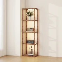 HOMCOM Four-Shelf Floor Lamp - Rustic Brown(m-10)