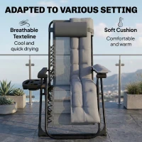 Outsunny Zero Gravity Chair, Folding Sun Lounger Reclining Garden Chair with Arm Pads, Cushion, Cup Holder, Headrest, Light Grey(m-6)