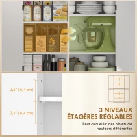 HOMCOM Buffet haut cuisine 6 niveaux, armoire de cuisine, 4 portes à chevrons et 4 étagères réglables, 76x40x178,5cm, blanc(m-5)