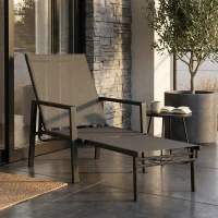 Outsunny Chaise Longue Jardin Réglable à 5 Positions avec Repose-Pieds Rétractable et Accoudoirs, Acier, 63x185x55cm, Noir(m-2)