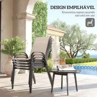 Outsunny Conjunto de 4 Cadeiras de Exterior Empilháveis com Assento de Rede Encosto Alto e Estrutura de Aço para Jardim Bege e Preto(m-4)