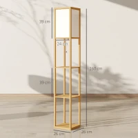 HOMCOM Candeeiro de Pé de Madeira com 3 Prateleiras para Lâmpada E27 Potência Máx. 40W 26x26x160 cm Madeira e Branco(m-3)