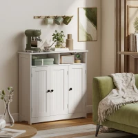 HOMCOM Armário de Casa de Banho Estreito com 3 Portas 2 Compartimentos Abertos Prateleira Ajustável 85x30x85 cm Branco(m-8)