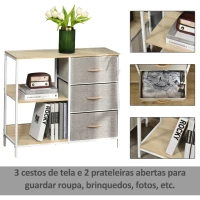 HOMCOM Cómoda de Estilo Industrial com Gavetas de Tecido Dobráveis e 2 Prateleiras 80x29x71 cm Madeira e Cinza Claro(m-4)