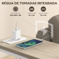 HOMCOM Conjunto de 2 Mesas Auxiliares com Tomada Mesas Auxiliares Estreitas com Tomada AC Porta USB Porta USB-C 2 Gavetas Madeira e Branco(m-4)