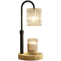 HOMCOM Candeeiro de Mesa Candeeiro Aquecedor de Vela com Base de Madeira Ecrã de Vidro Ø15x32,5 cm Multicor(m-10)