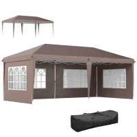 Outsunny Tenda Dobrável 6x3 m Pop-up com 4 Laterais Removíveis Toldo de Jardim com 4 Janelas e Bolsa de Transporte Castanho(m-10)