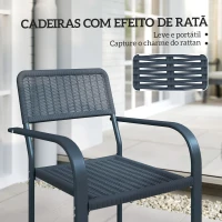 Outsunny Conjunto de 4 Cadeiras de Jardim Empilháveis com Apoios de Braços Encosto e Estrutura de Aço 55x60x83 cm Cinzento Escuro(m-4)