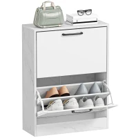 HOMCOM Sapateira Estreita 2 Portas de Alto Brilho com Prateleiras Ajustáveis Design Mármore para 8 Pares de Sapatos 60x24x80 cm Branco(m-10)