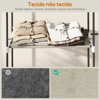 HOMCOM Armário de Roupa Aberto 142x43x185 cm Armário para Roupas com 4 Prateleiras de Tecido 3 Barras para Pendurar Creme(m-6)
