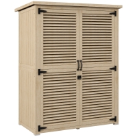 Outsunny Armário de Jardim de Madeira 0,83 m² 127x65x168 cm com 2 Portas de Persiana 2 Prateleiras 2 Alças e Telhado Impermeável Natural
