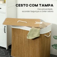 HOMCOM Cesto de Roupa Suja com Tampa 144L Cesto de Roupa Suja de Bambu com 3 Compartimentos 60x40x60 cm Castanho(m-5)