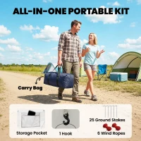Outsunny Tenda da Campeggio Tunnel per 4 Persone Impermeabile, con Zona Notte e Giorno, Finestre e Telo da Terra, Blu Marino e Crema(m-4)