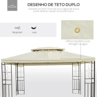 Outsunny Pérgola de Jardim 4x3 m com Telhado Duplo Estrutura de Aço Anti-UV para Exterior Terraço Pátio Branco Creme(m-4)