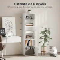 HOMCOM Estante de 6 Níveis Estante para Livros com Prateleiras Ajustáveis e Armário Estante Moderna 40x30x156 cm Branco(m-4)