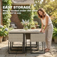 Outsunny 7 Piece Rattan Garden Furniture Set, Garden Dining Set with Wood-Plastic Table and 6 Stackable Chairs, Light Grey(m-5)