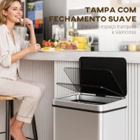 HOMCOM Balde de Lixo Automático 50 L  em Aço Inoxidável com Sensor Infravermelhos e Aro de Retenção 35,5x26x83,5 cm Prata(m-8)