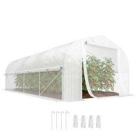 Outsunny Estufa tipo Túnel 6x3x2 m com 8 Janelas Cobertura de PE Anti UV e Porta Enrolável e Paredes Laterais Branco(m-11)