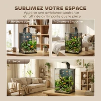 PawHut Aquarium en Verre Trempé Nano Aquarium avec Filtre Intégré Pompe 5W et Éclairage LED 30x30x45cm Noir(m-9)