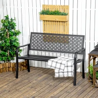 Outsunny Banc de jardin banc extérieur jardin en acier avec dossier à motif floral pour 2 personnes 127 x 63 x 83 cm noir(m-10)